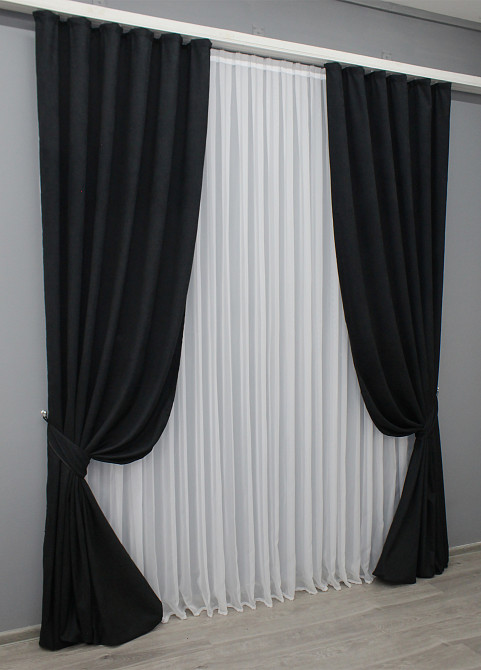 Комплект готових штор VR-Textil Мікровелюр Petek № 1522ш Чорний 150х290 см 2 шт (33-0375) Київ - фото 3