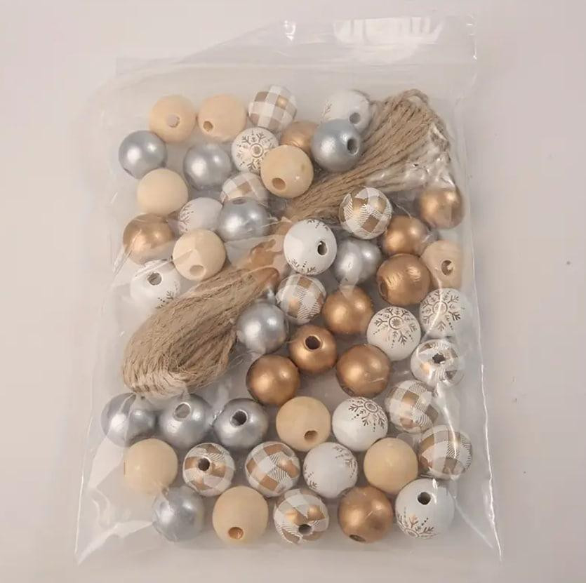 Набор из 50 деревянных бусин в золотых и серебристых тонах+ 10 м джутового шнура для декора. Киев - изображение 3