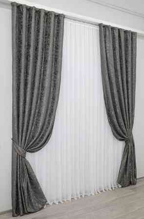 Комплект готовых штор VR-Textil Лен мрамор Pavliani ХО № 1267ш Серо-коричневый 100х280 см 2 шт (31-503) Киев
