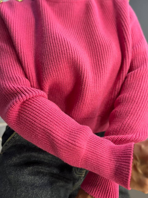 Свитер женский MIX RAY 6733 золотые пуговицы на плечах укороченный свободный, малиновий, one size Киев - изображение 11