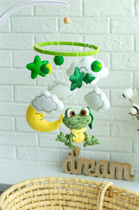 Дитячий музичний мобіль на ліжечко для немовлят WooolyWool «Жабеня» з 35 мелодіями Київ - фото 5