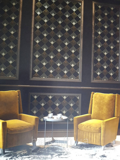 Шпалери вінілові на флізелін AS creation New-life геометрія квадрат коричневі, бежеві на чорному під Київ - фото 1