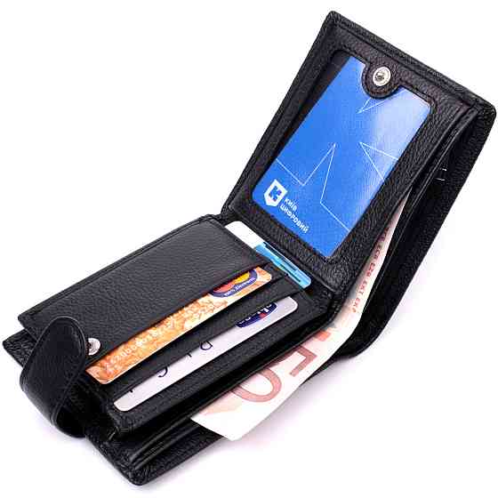 Класичне портмоне для чоловіків із блоком для карток з натуральної шкіри ST Leather 19473 Чорне Київ