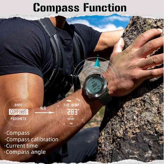 Годинник чоловічий водостійкий North Edge Apache Model D з компасом Чорний Вінниця