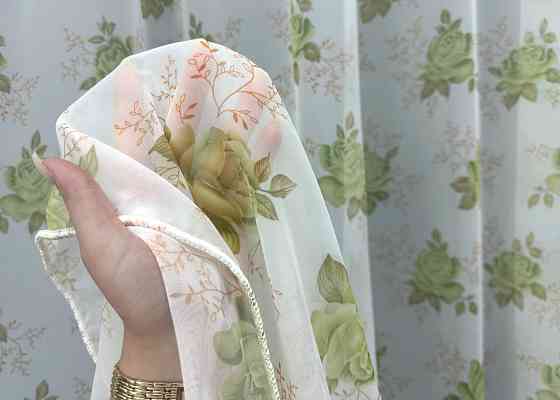 Тюль VR-Textil 1810т Шифон з принтом Білий з салатовий 300х270 см (40-673) Київ