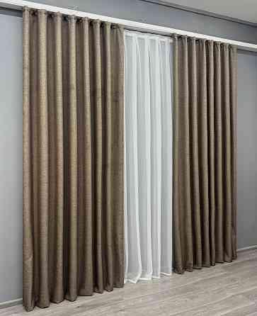Комплект готових штор VR-Textil Льон ALORA-TON № 1873ш Какао 100х290см 2 шт (31-937) Київ