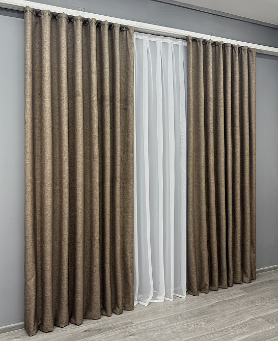 Комплект готових штор VR-Textil Льон ALORA-TON № 1873ш Какао 100х290см 2 шт (31-937) Київ - фото 4