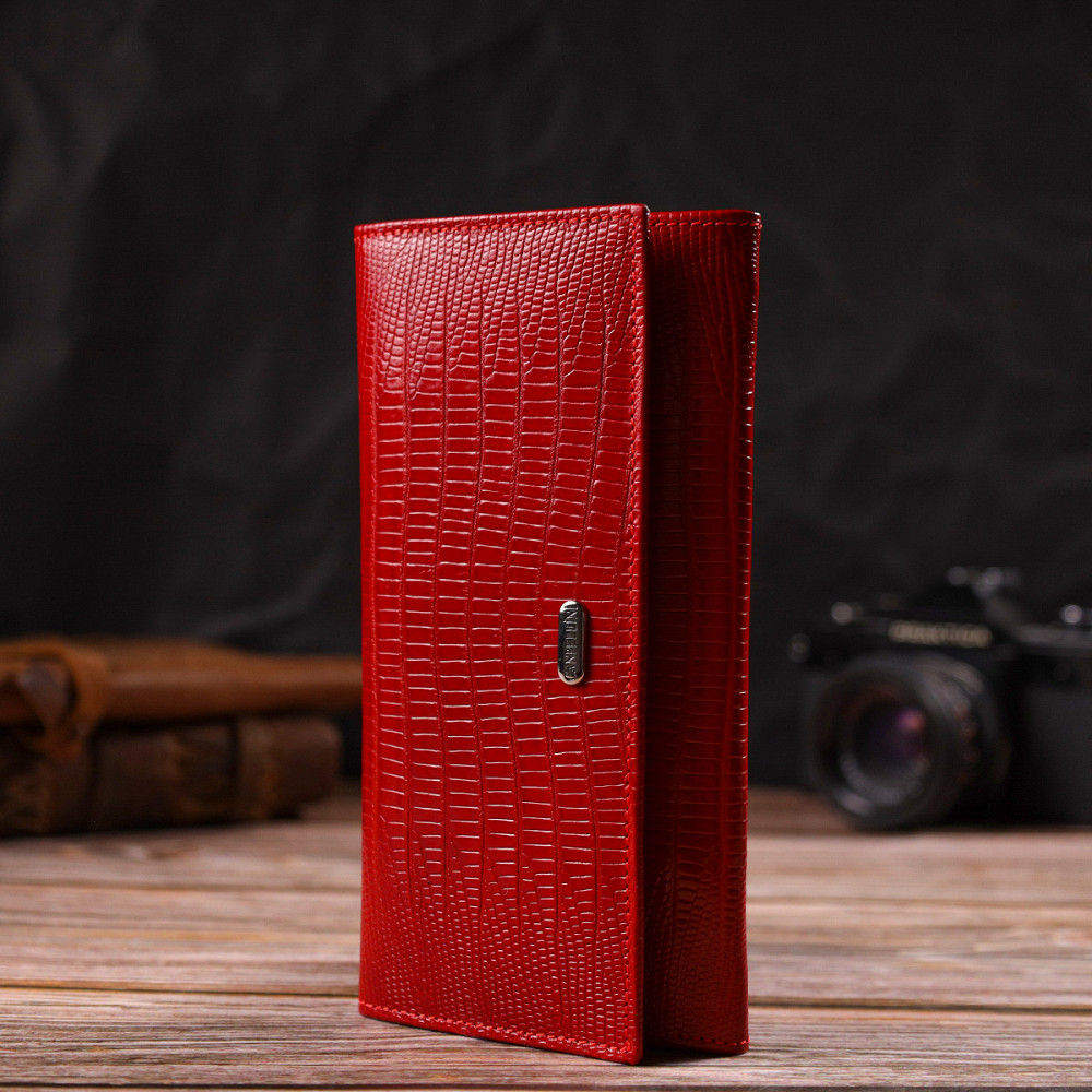 Яркий кошелек для женщин из натуральной фактурной кожи Красный (CANPELLINI) Киев - изображение 2