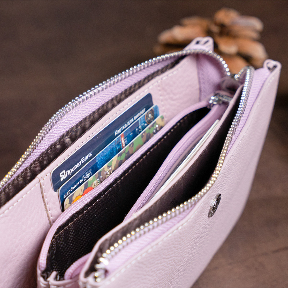 Місткий клатч на два відділення жіночий Ліловий (ST Leather) Київ - фото 2