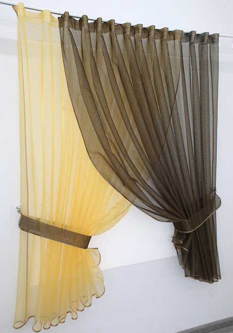 Кухонные шторки VR-Textil № 101к с подвязками золотистый с венге 345х170 см (52-0421) Киев - изображение 2