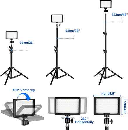 LED свет для фото видео, комплект 2 шт 5600K со штативами цветными фильтрами для стриминга видеозаписи YouTube Киев