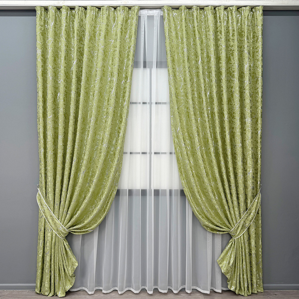 Комплект готових штор VR-Textil Льон мармур Royal Touch № 2011ш Світло-оливковий 200х270 см 2 шт (32-475) Київ - фото 2