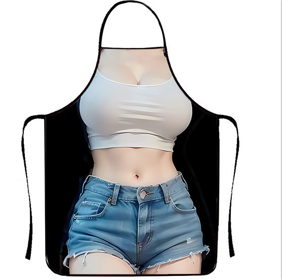 Фартук прикольный женский с принтом в топе и джинсовых шортах 80 на 60 см разноцветный Киев - изображение 1