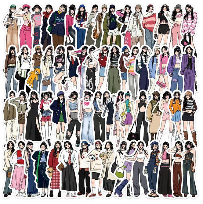 Набор виниловых стикеров с иллюстрированными девушками, 65 шт, 3–5 см Киев - изображение 4