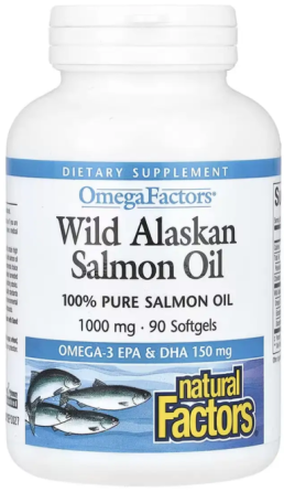 Жир лосося Natural Factors Wild Alaskan Salmon Oil 1000mg  90 гел капс Киев
