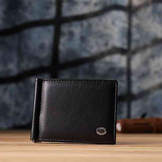 Мужской кошелек с металлическим зажимом из натуральной кожи Черный (ST Leather) Киев
