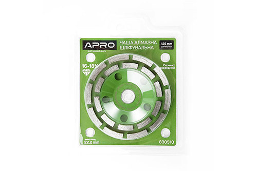 Чаша алмазна шліфувальна 125 мм 16-18% Сегмент дворядний APRO Рівне - фото 1