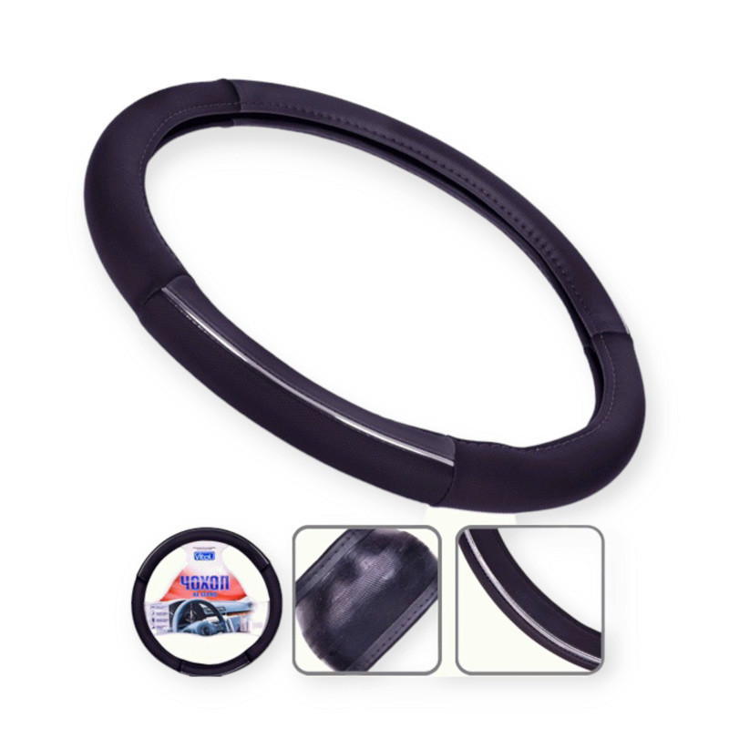 Чохол s шкірозамінник (35 - 37 см) чорний vitol перфор. з хром смужкою керма Мукачево - фото 1