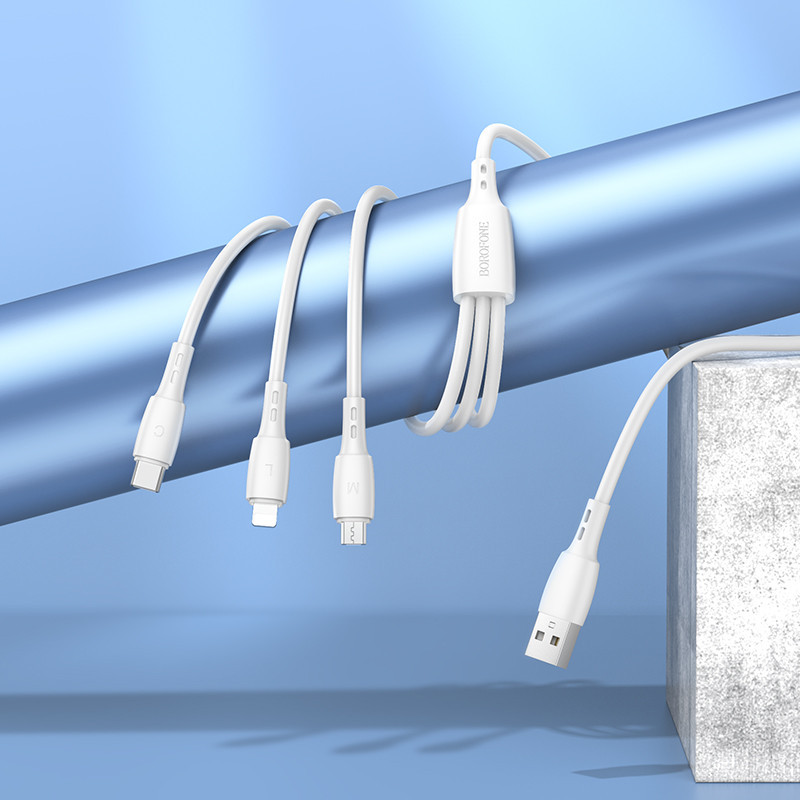 Кабель BOROFONE BX71 3-in-1 charging cable (iP+Micro+Type-C) White Одеса - фото 5