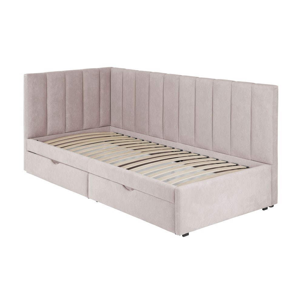 Ліжко Frida Sanam NewDesign Simple Standart з боковою стінкою з висувними нішами для білизни 90x190 світло-рожевий Київ - фото 1