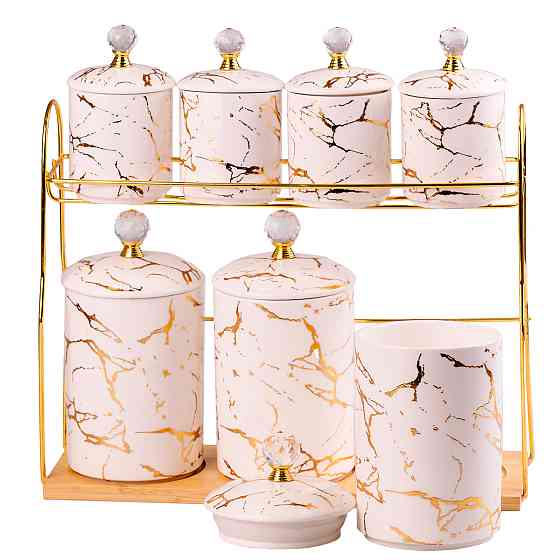 Yiwu Набір для сипучих продуктів на металевій підставці 7 предметів по 300 мл і 700 мл HP-1215 Коломыя