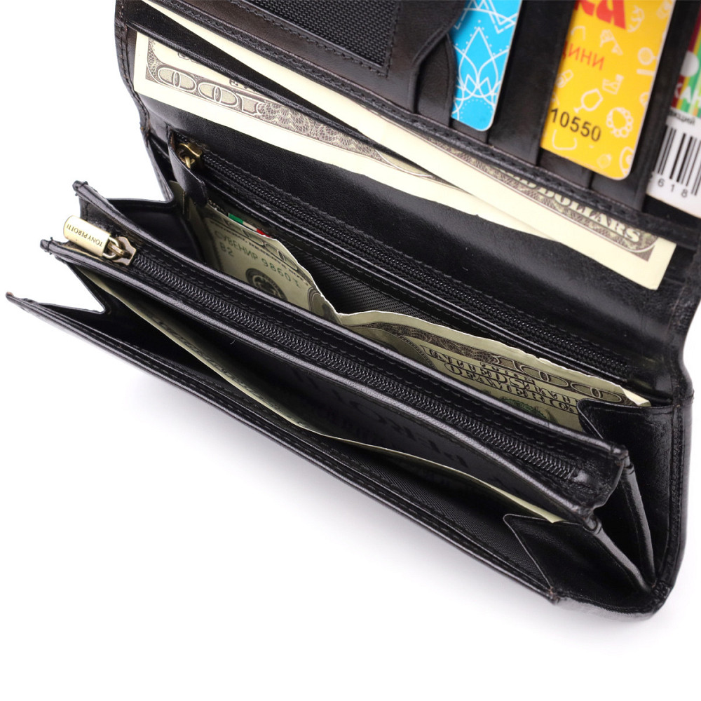 Стильный женский горизонтальный кошелек из глянцевой натуральной кожи Tony Perotti 20884_1 (1073 nero) Черный Киев - изображение 8