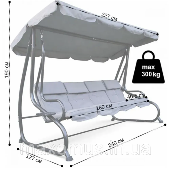 Садовые качели Bonro B044 четырехместная раскладная с навесом качели для сада и дачи серая Мостиска
