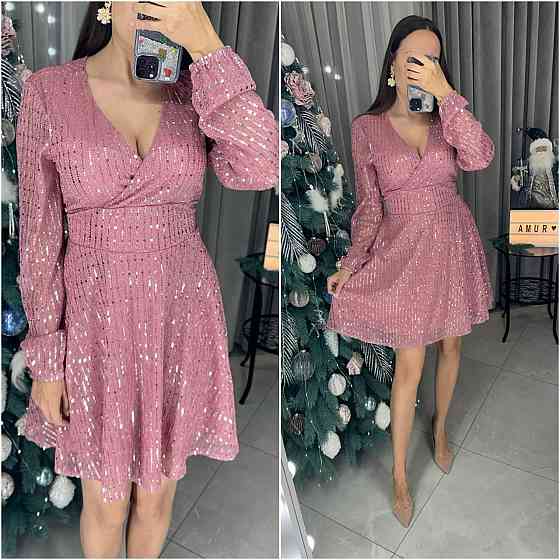 Жіноча святкова блискуча сукня міні з паєтками Фрезовий, 48/50 Одеса