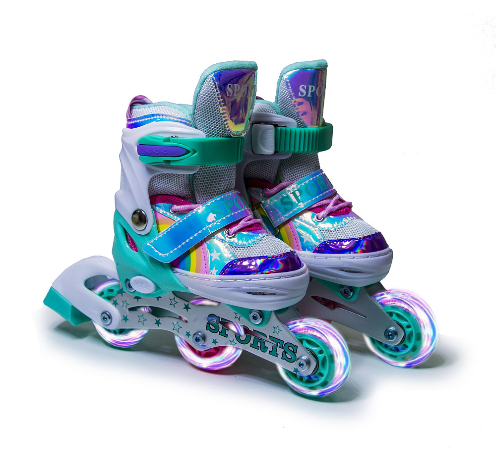 Дитячі розсувні ролики Rainbow Scale Sports бірюзові, розмір 26-29. Усі колеса світяться Одеса - фото 1