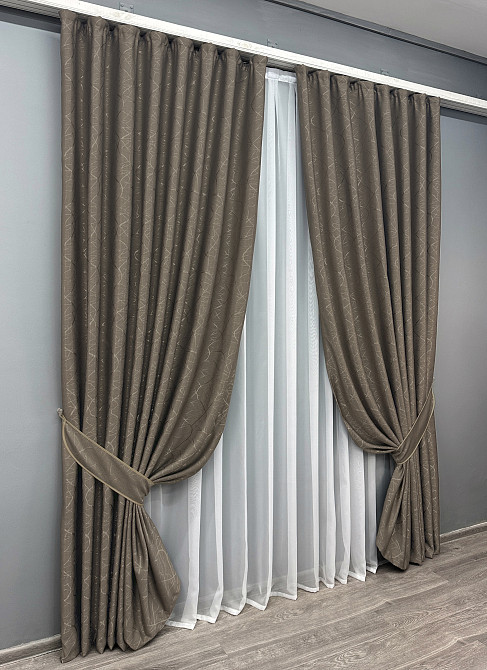 Комплект готових штор VR-Textil Льон Савана № 631ш Какао 150х270 см 2 шт (30-387) Київ - фото 11