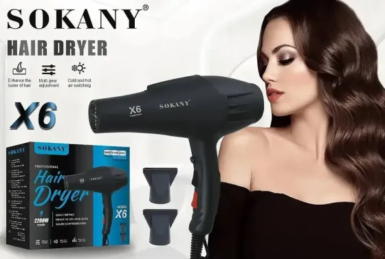 Фен X6 професійний 2200 Вт з AC мотором, 3 швидкості, холодне обдування, захист від перегріву. Одеса