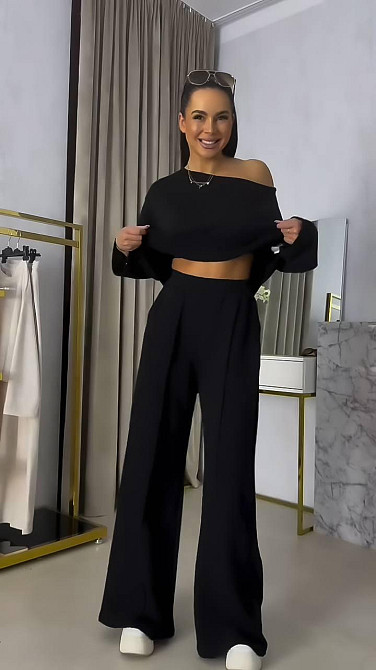 Жіночий прогулянковий костюм-двійка: кофта та штани двонитка Чорний, 48/50 Одеса - фото 3