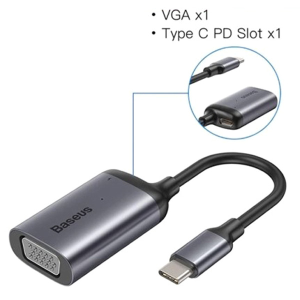 USB-хаб Baseus Enjoyment Series Type-C to VGA+PD HUB Convertor CAHUB-O0G (Сірий) Николаев - изображение 5