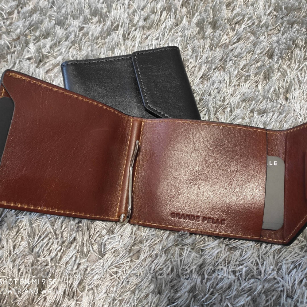 Стильний затиск для грошей на магніті з італійської шкіри Grande Pelle Soldi Київ - фото 2