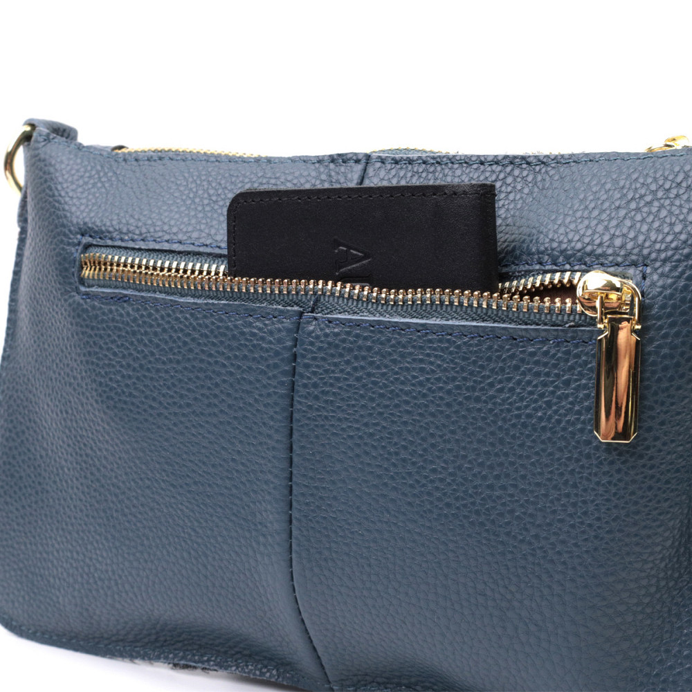Трендовая женская сумка-клатч с двумя ремнями из натуральной кожи Vintage 22646 Синяя Киев - изображение 9
