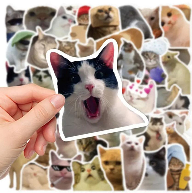 Наклейки стікери коти. Водонепроникні вінілові естетичні наклейки з котами для пляшки води, комп'юте Київ - фото 4