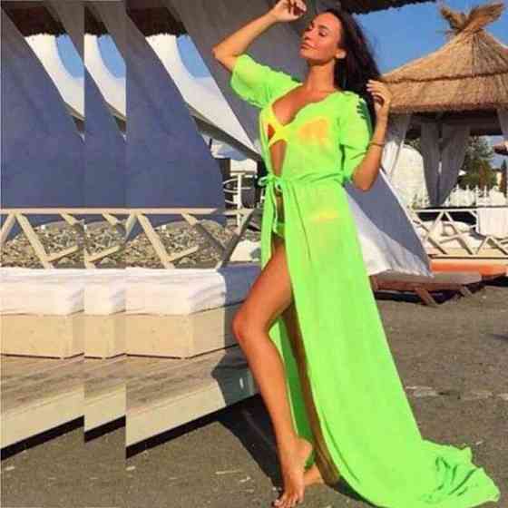 Пляжный халат в пол с коротким рукавом 42 салатовый Киев