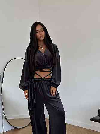 Жіночий стильний повсякденний велюровий костюм плюш-велюр Чорний, 40/42 Одеса