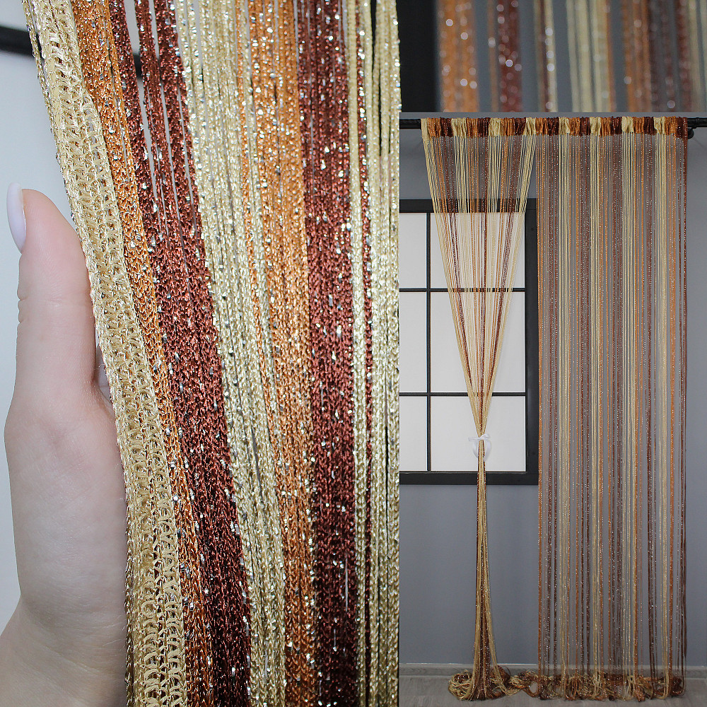 Штори-нитки "Кісея" з люрексом Бежевий з помаранчево-коричневим 300х300см 1 шт (61-032) Київ - фото 1