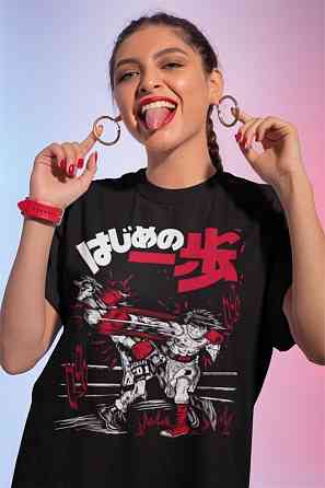 Футболка чоловіча з аніме принтом Хаджіме Но Іппо Камогава оверсайз (S/M/L) Чорний AnimeJ0470 Дніпро