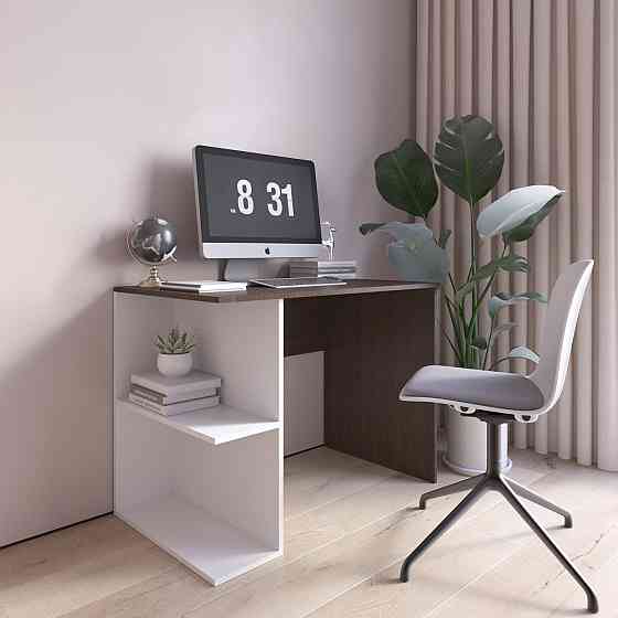 Компьютерный стол VAYS D-7 Венге Темный-Белый, письменный, с полками налево, ЛДСП, 100×60×76 см - для дома, офиса, учеба Львов