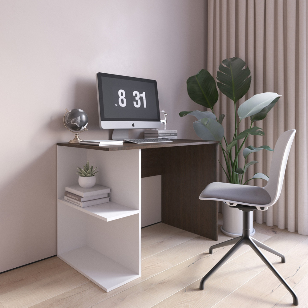 Компьютерный стол VAYS D-7 Венге Темный-Белый, письменный, с полками налево, ЛДСП, 100×60×76 см - для дома, офиса, учеба Львов - изображение 1