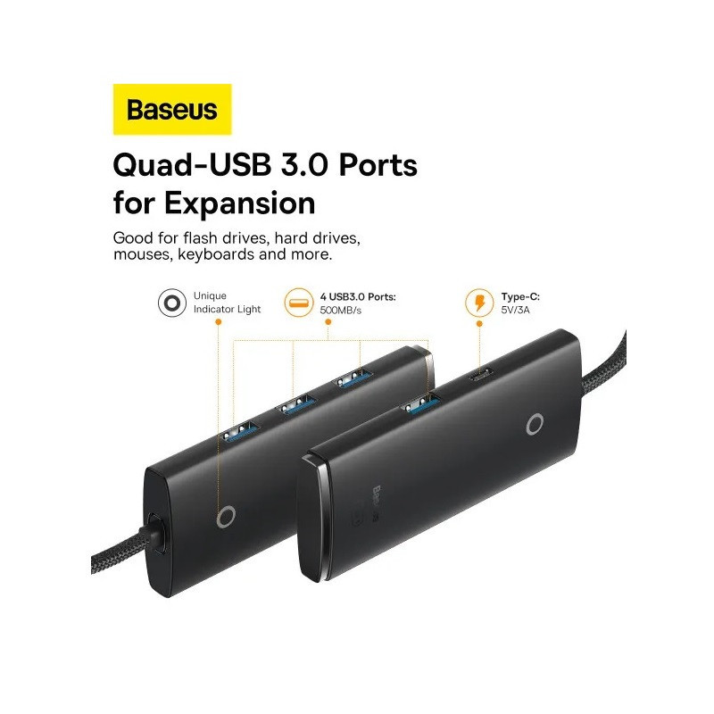 USB-хаб Baseus Lite Series 4-Port Type-C HUB Adapter (Type-C to USB 3.0*4 ) 1m Black Одеса - фото 10