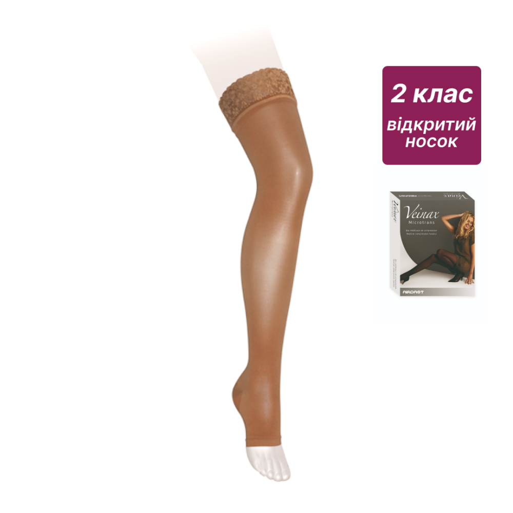 Чулки компрессионные медицинские 2 класс с открытым носком (бежевый) стандартные Microtrans Микрофибра 3 Днепр - изображение 1