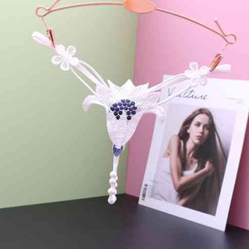 Еротичні труси з перлами білі "Квітка" - розмір універсальний, (на резинці) Київ