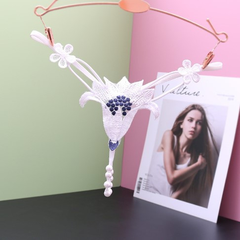 Еротичні труси з перлами білі "Квітка" - розмір універсальний, (на резинці) Київ - фото 2