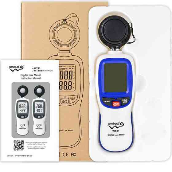 Цифровий люксметр (вимірювач освітленості + термометр) Bluetooth 200000 Lux WINTACT WT81B Чернігів