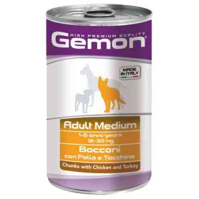 Консервы для собак Gemon Dog Wet Medium Adult кусочки с курицей и индейкой 1.25 кг (8009470387927) Винница