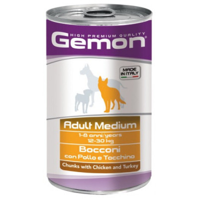 Консерви для собак Gemon Dog Wet Medium Adult шматочки з куркою та індичкою 1.25 кг (8009470387927) Вінниця - фото 1