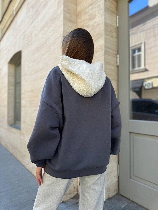 Женский стильный теплый свитшот тринитка на флисе (очень качественная)+трикотаж «Баранчик» Графит, 42/44 Одесса - изображение 3